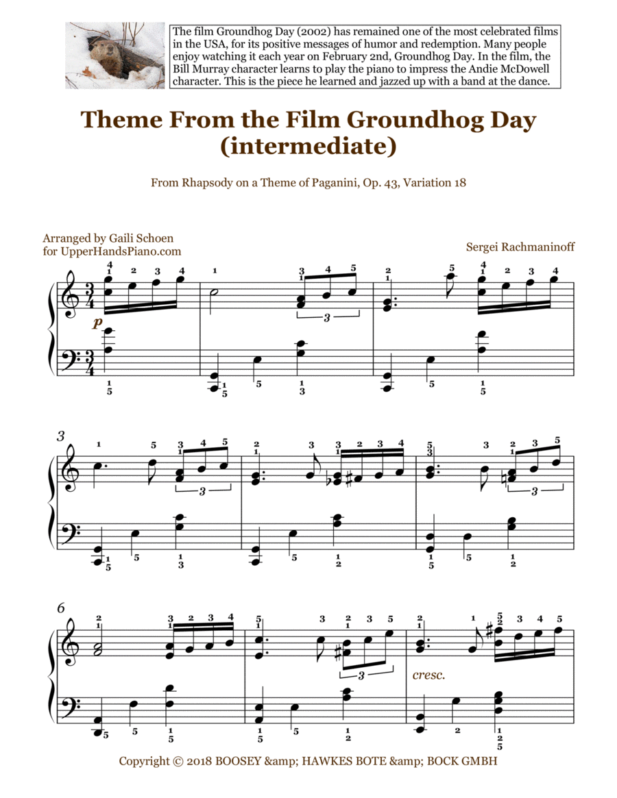 Groundhog Day Theme Easy Piano scores gallery preview page 1