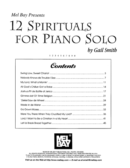 12 Spirituals for Piano Solo