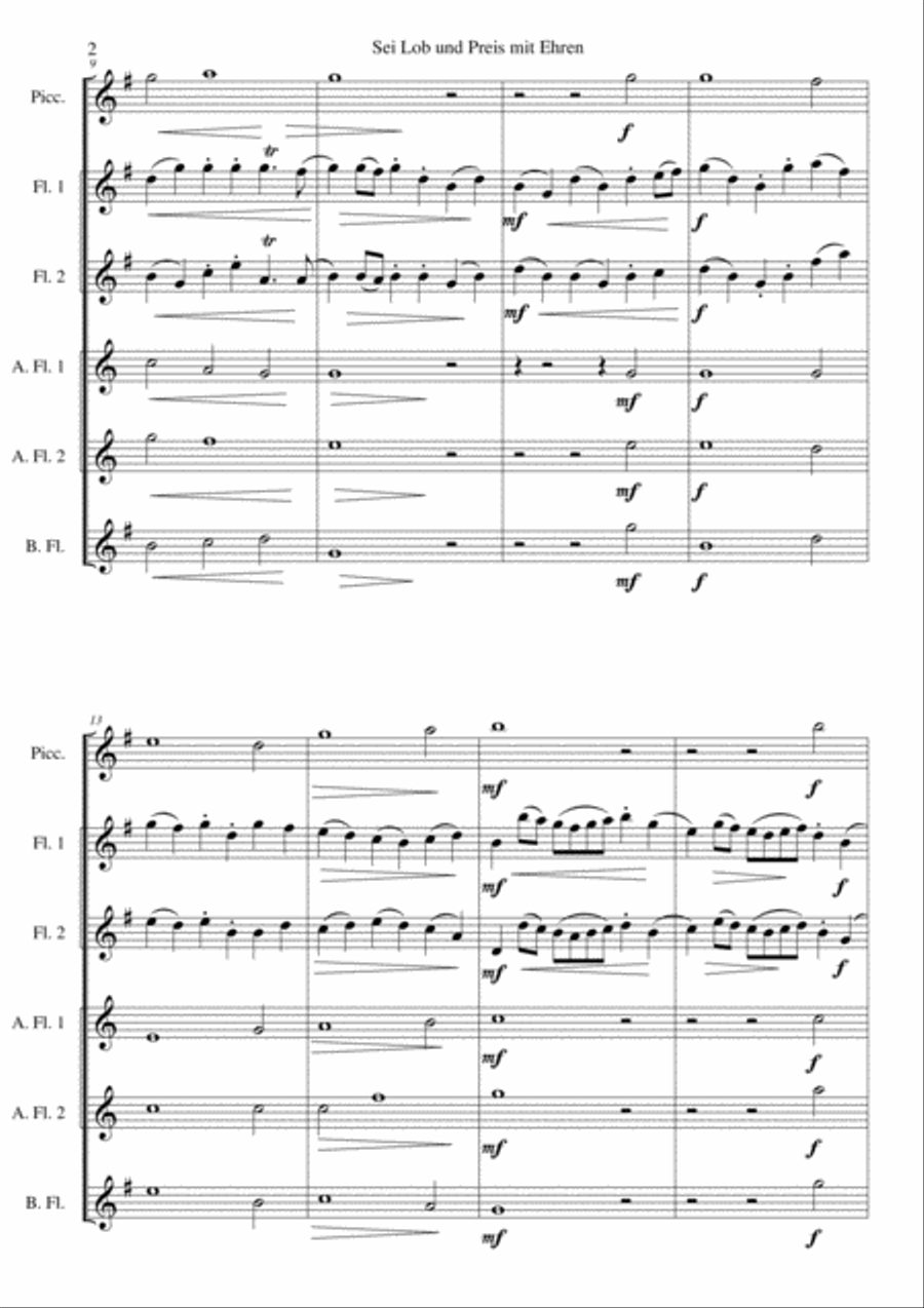 Sei Lob und Preis mit Ehren for flute sextet or flute choir Flute Choir scores gallery preview page 2