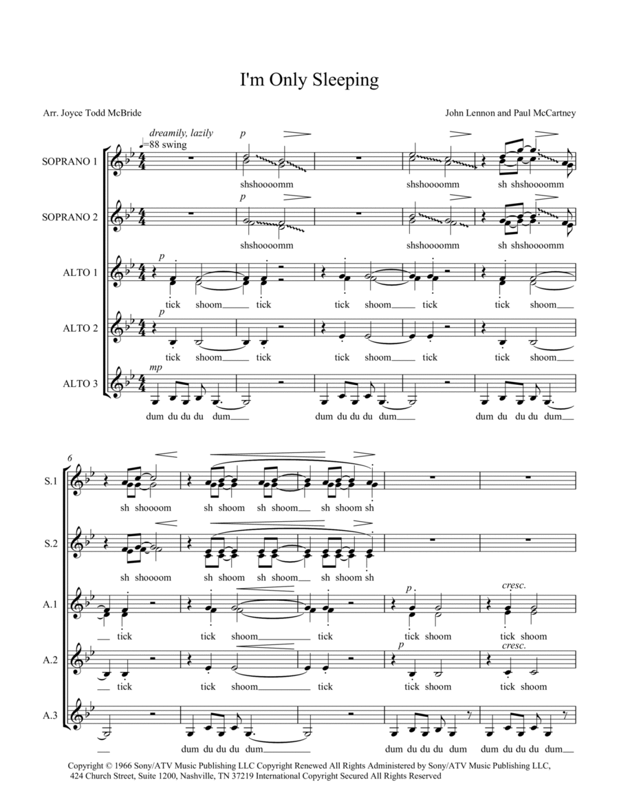 I'm Only Sleeping SSAA scores gallery preview page 1