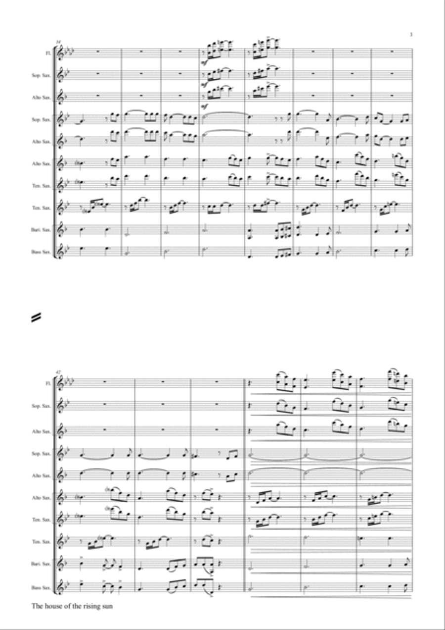 The house of the rising sun - Folk Song - Saxophone Quintet Saxophone Quintet scores gallery preview page 3