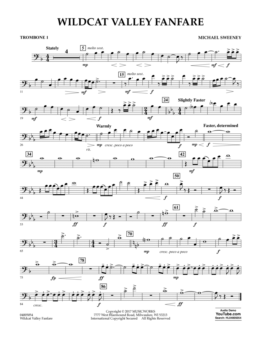 Wildcat Valley Fanfare - Trombone 1 Trombone scores gallery preview page 1