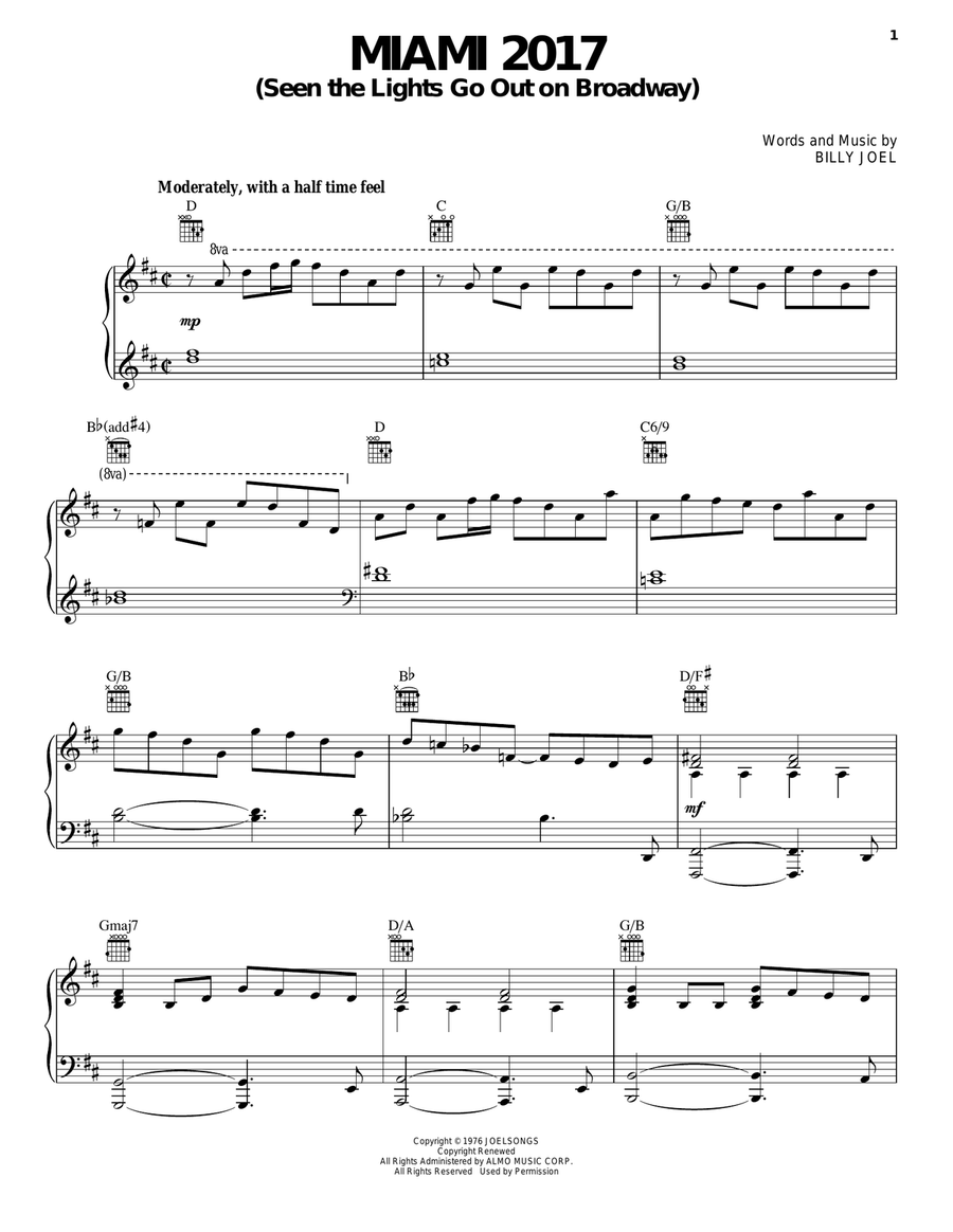 Miami 2017 (Seen The Lights Go Out On Broadway) Acoustic Guitar scores gallery preview page 1