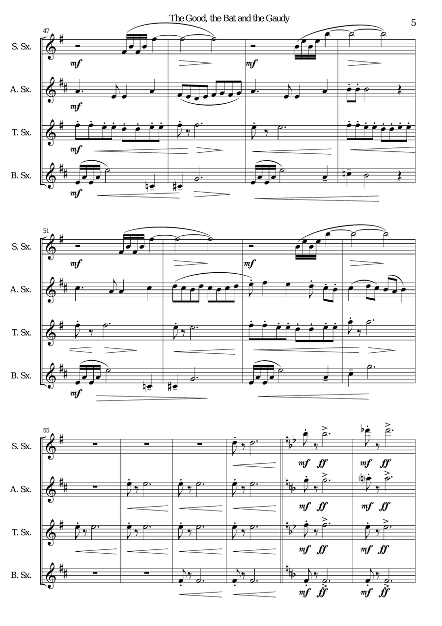 The good, the bat and the gaudy for saxophone quartet Saxophone Quartet scores gallery preview page 5