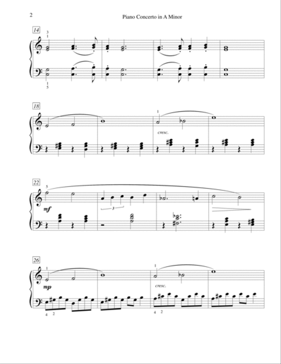 Piano Concerto in A Minor (opening theme) - easy piano Easy Piano scores gallery preview page 2