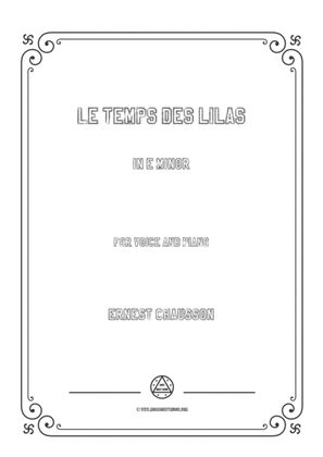 Book cover for Chausson-Le temps des lilas in e minor,for voice and piano