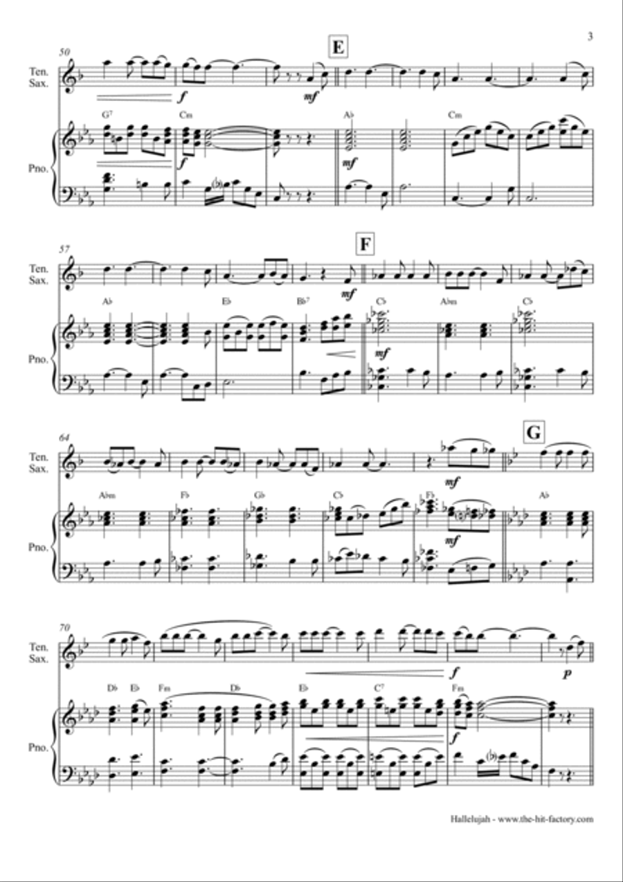 Hallelujah Tenor Saxophone scores gallery preview page 3