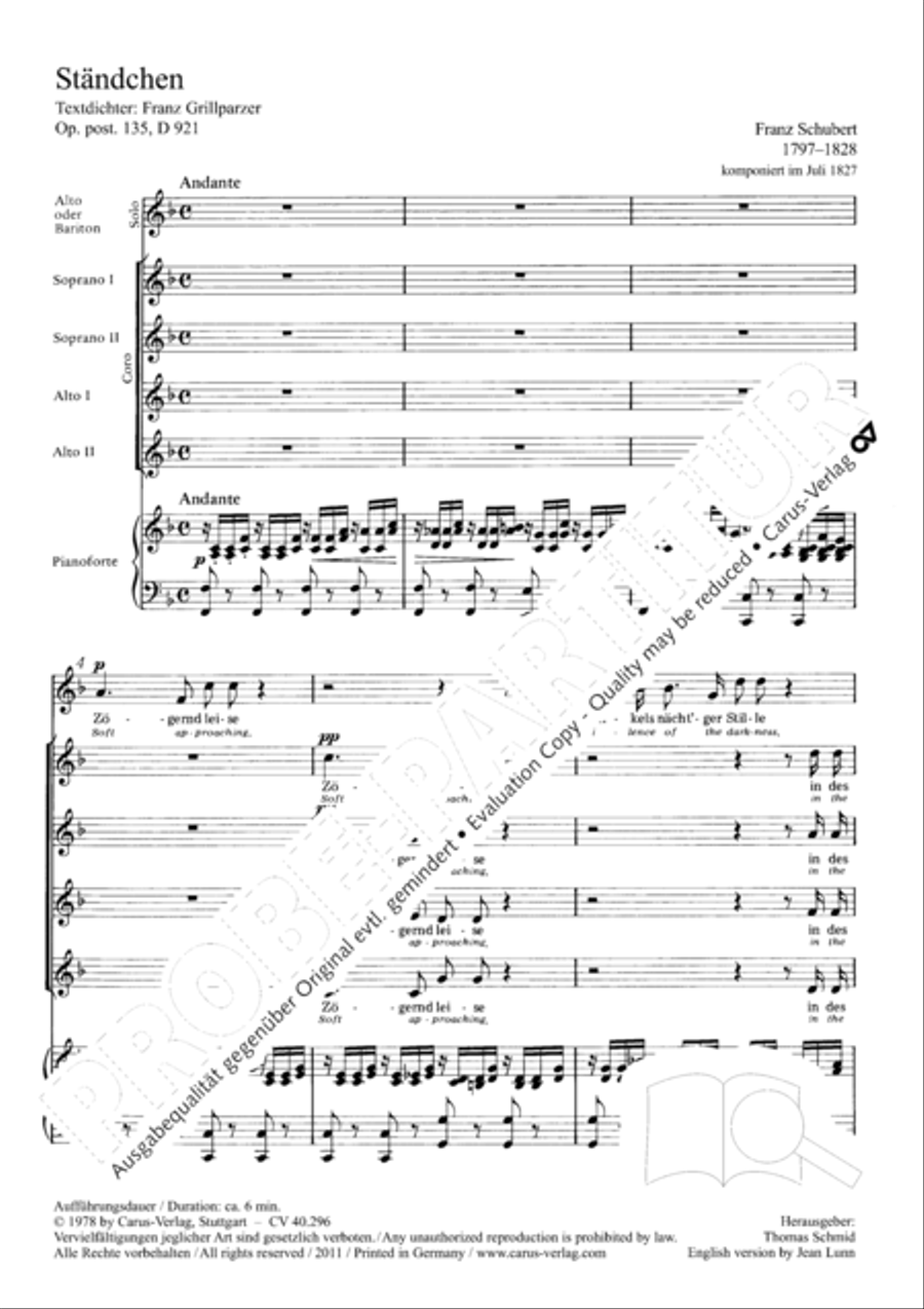 Soft approaching, in the silence of the darkness (Standchen) SSAA scores gallery preview page 2