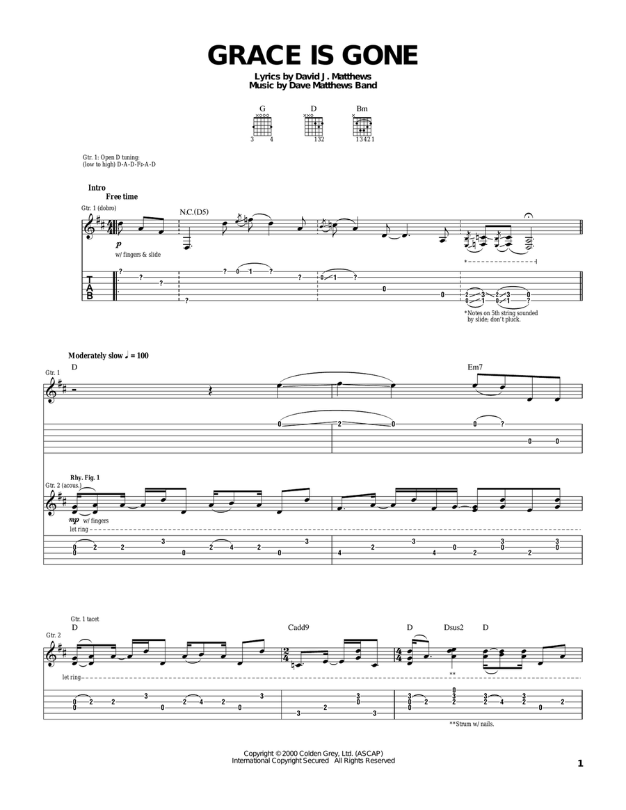 Grace Is Gone Acoustic Guitar scores gallery preview page 1
