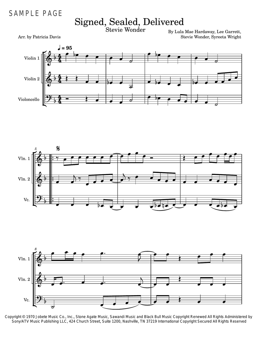 Signed, Sealed, Delivered I'm Yours String Trio scores gallery preview page 1