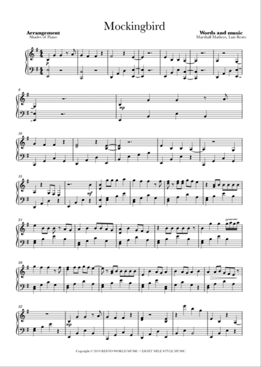 Mockingbird Piano Solo scores gallery preview page 2