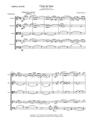 CLAIR DE LUNE String Quartet intermediate level for 2 violins, viola and cello