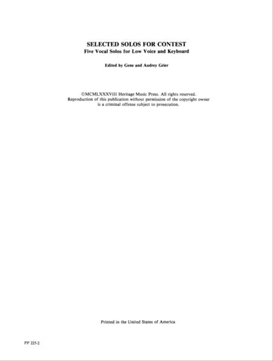 Selected Solos for Contest - Low Voice