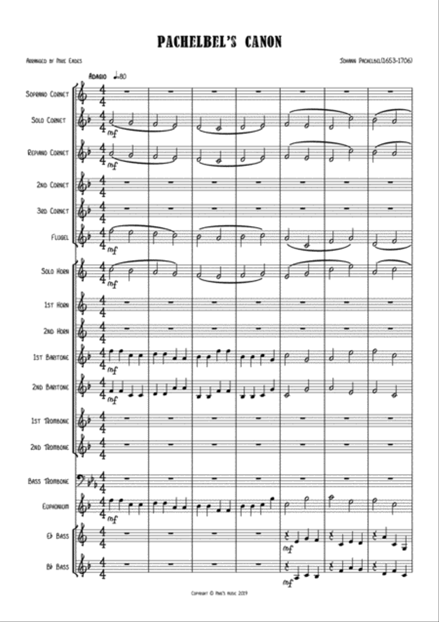 Pachelbel's Canon - arranged for brass band Brass Band scores gallery preview page 1