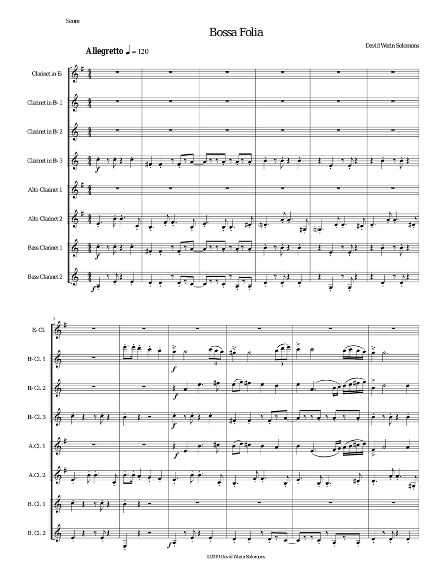 Bossa Folia for clarinet octet or clarinet choir