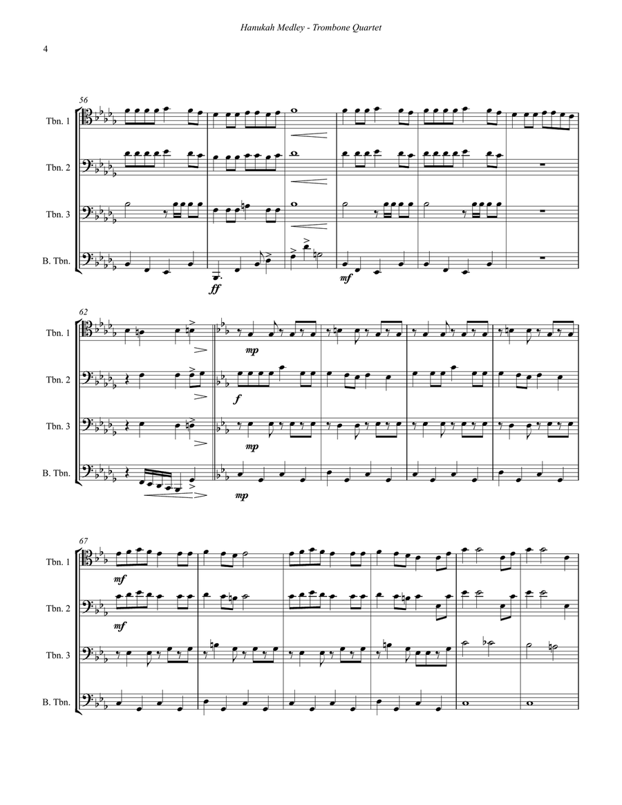 Hanukah Medley for Trombone Quartet Brass Quartet scores gallery preview page 4
