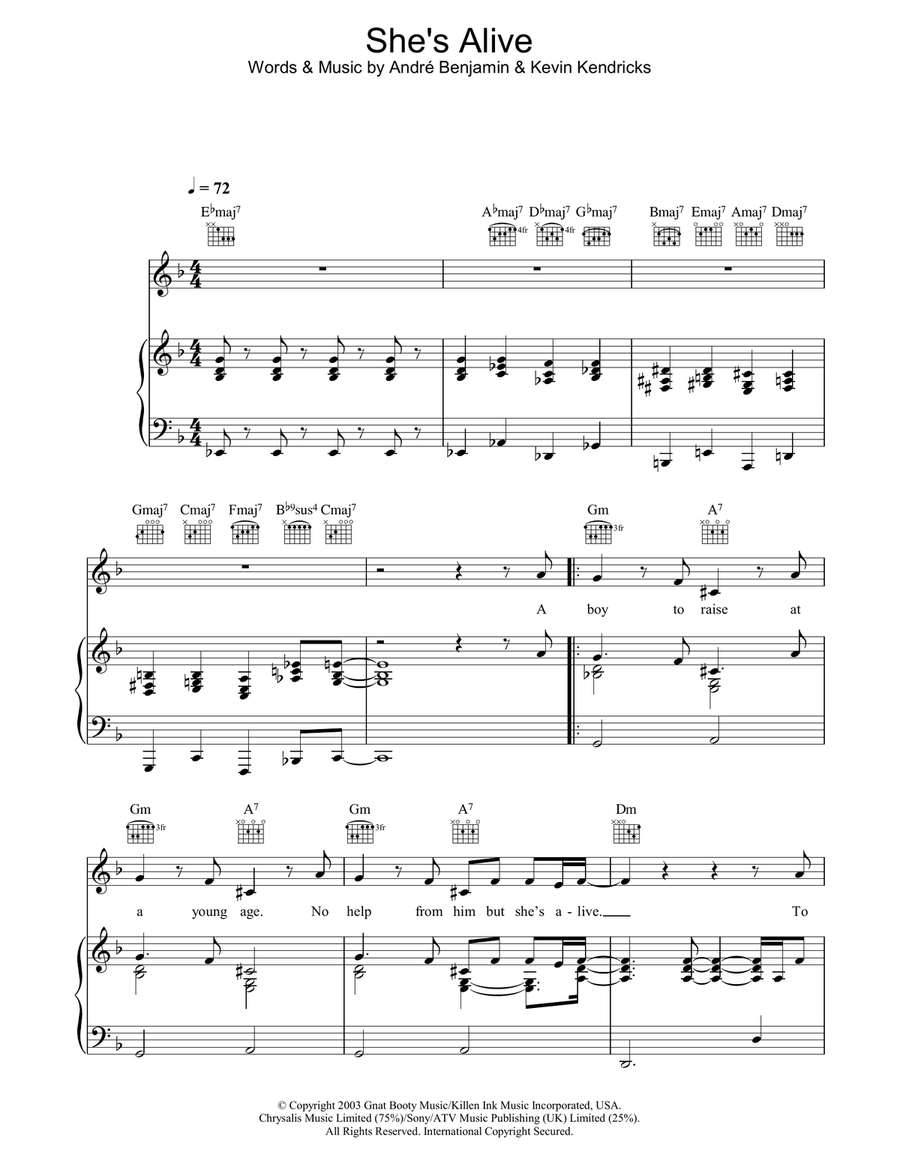 She's Alive Piano, Vocal, Guitar scores gallery preview page 1