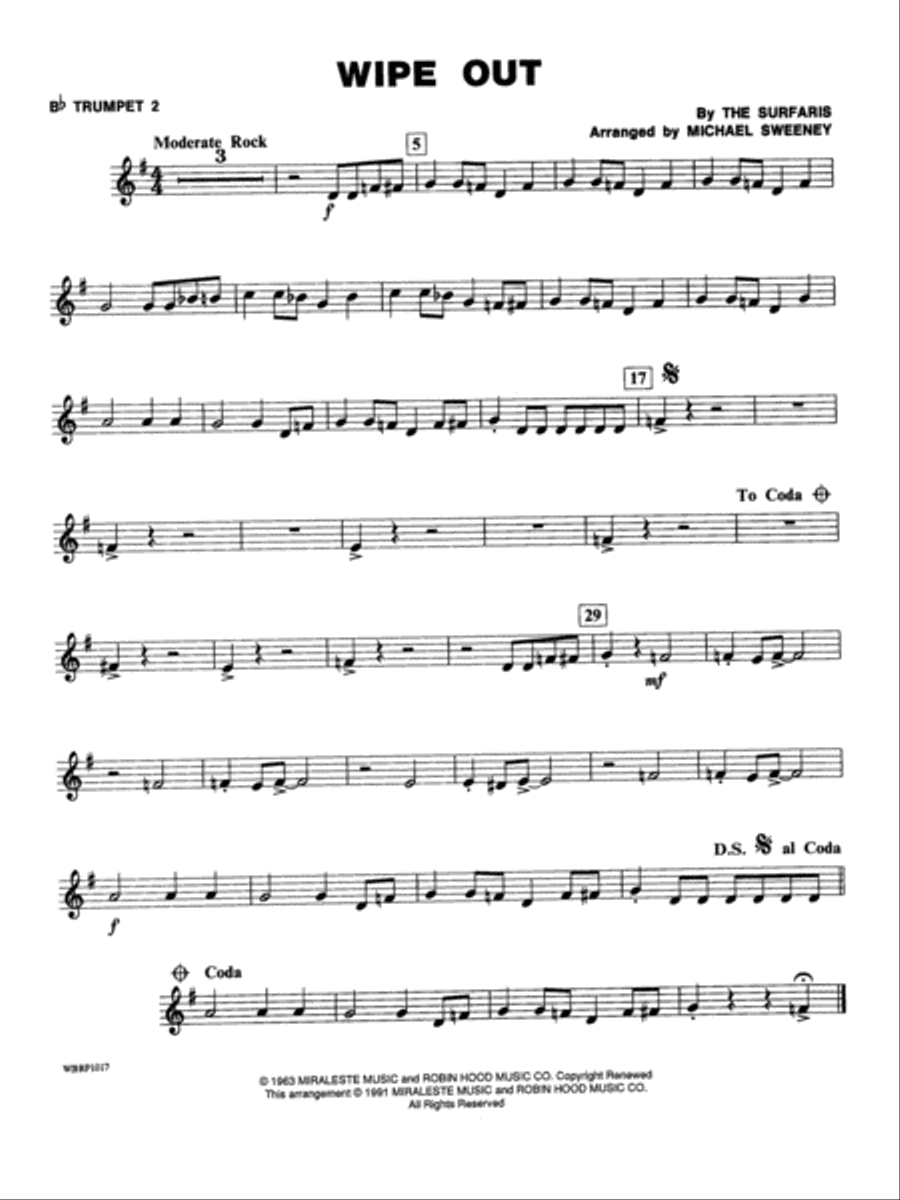 Wipe Out: 2nd B-flat Trumpet Concert Band scores gallery preview page 1