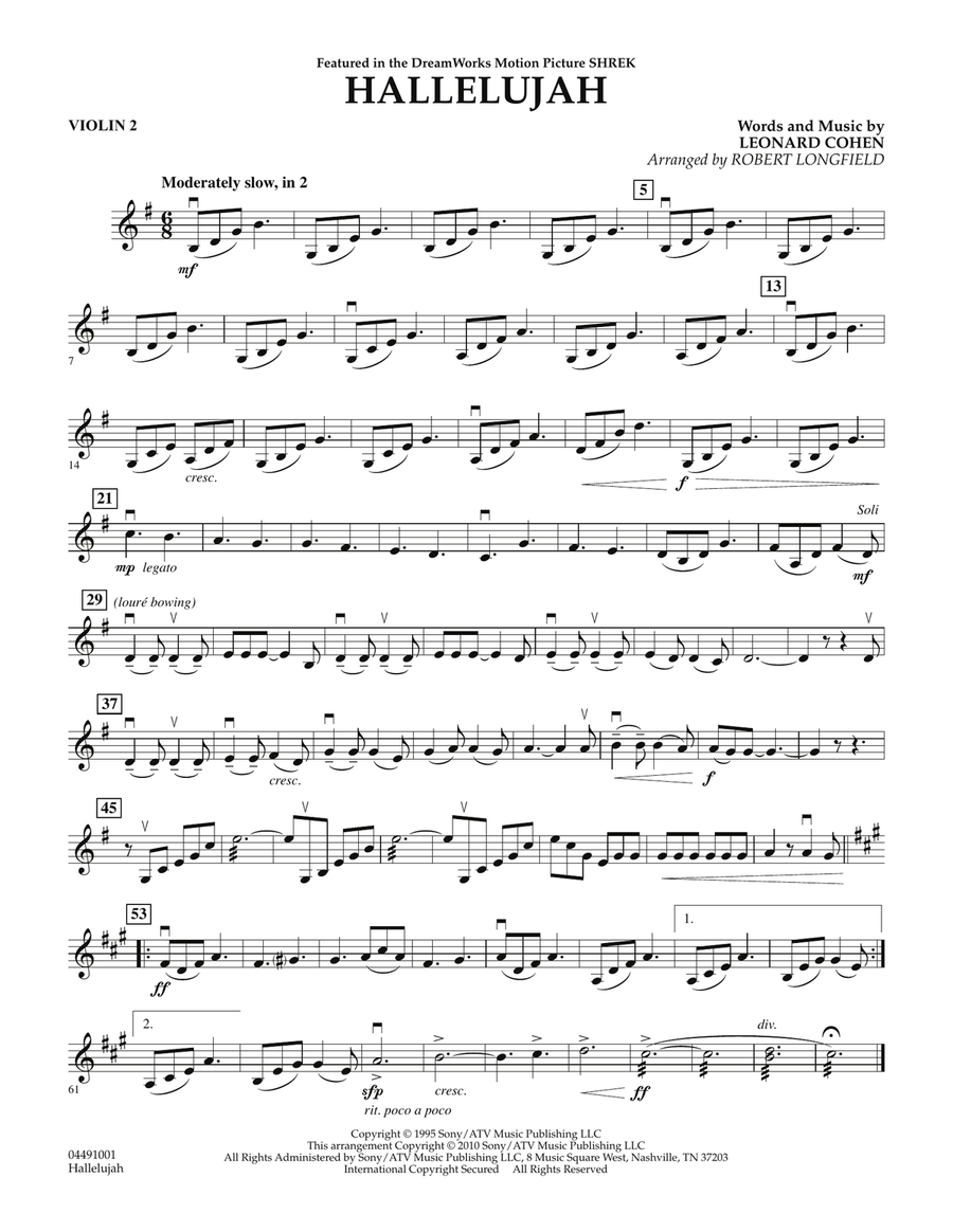 Hallelujah - Violin 2 Orchestra scores gallery preview page 1
