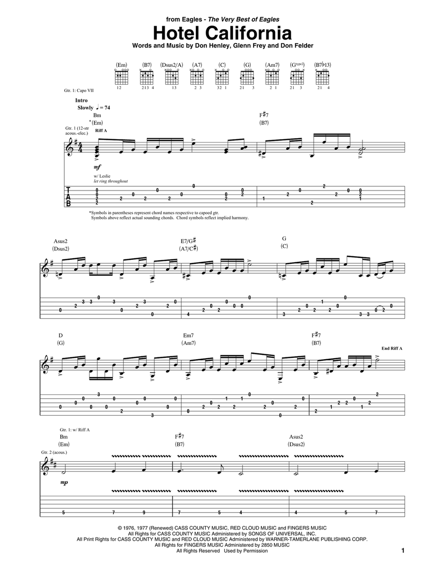 Hotel California Acoustic Guitar scores gallery preview page 1