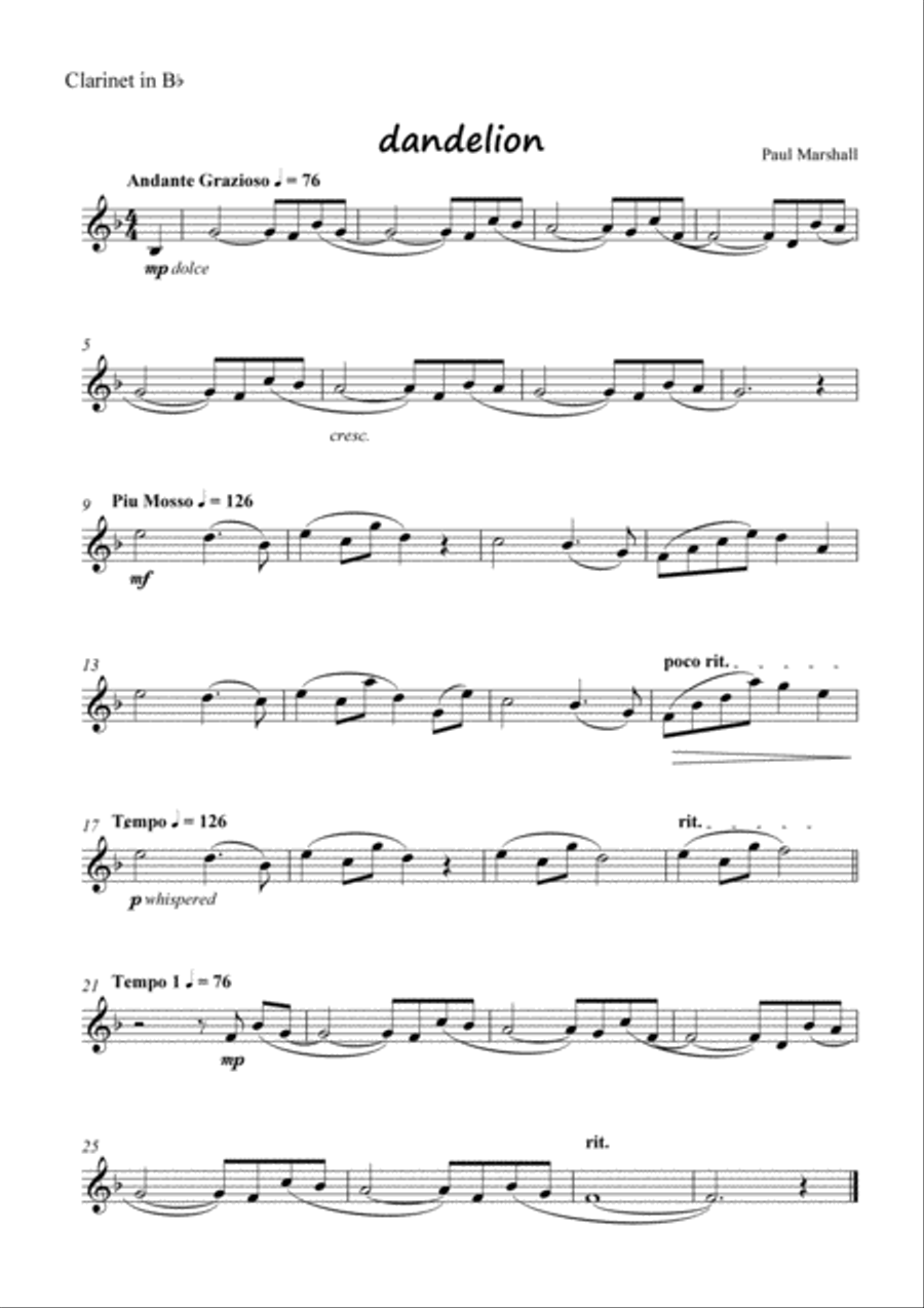 Dandelion for Clarinet and Piano Clarinet Solo scores gallery preview page 2