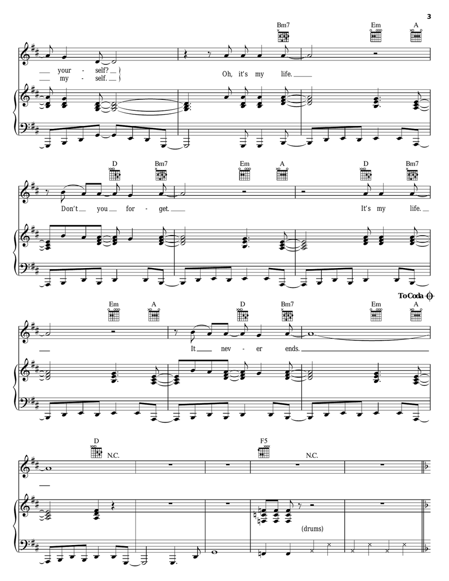 It's My Life Piano, Vocal, Guitar scores gallery preview page 3