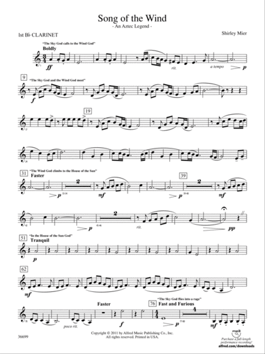 Song of the Wind: 1st B-flat Clarinet Concert Band scores gallery preview page 1