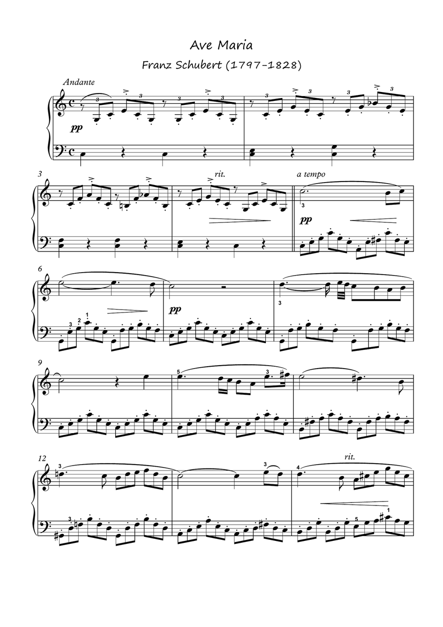 Ave Maria Franz Schubert for easy piano Easy Piano scores gallery preview page 1