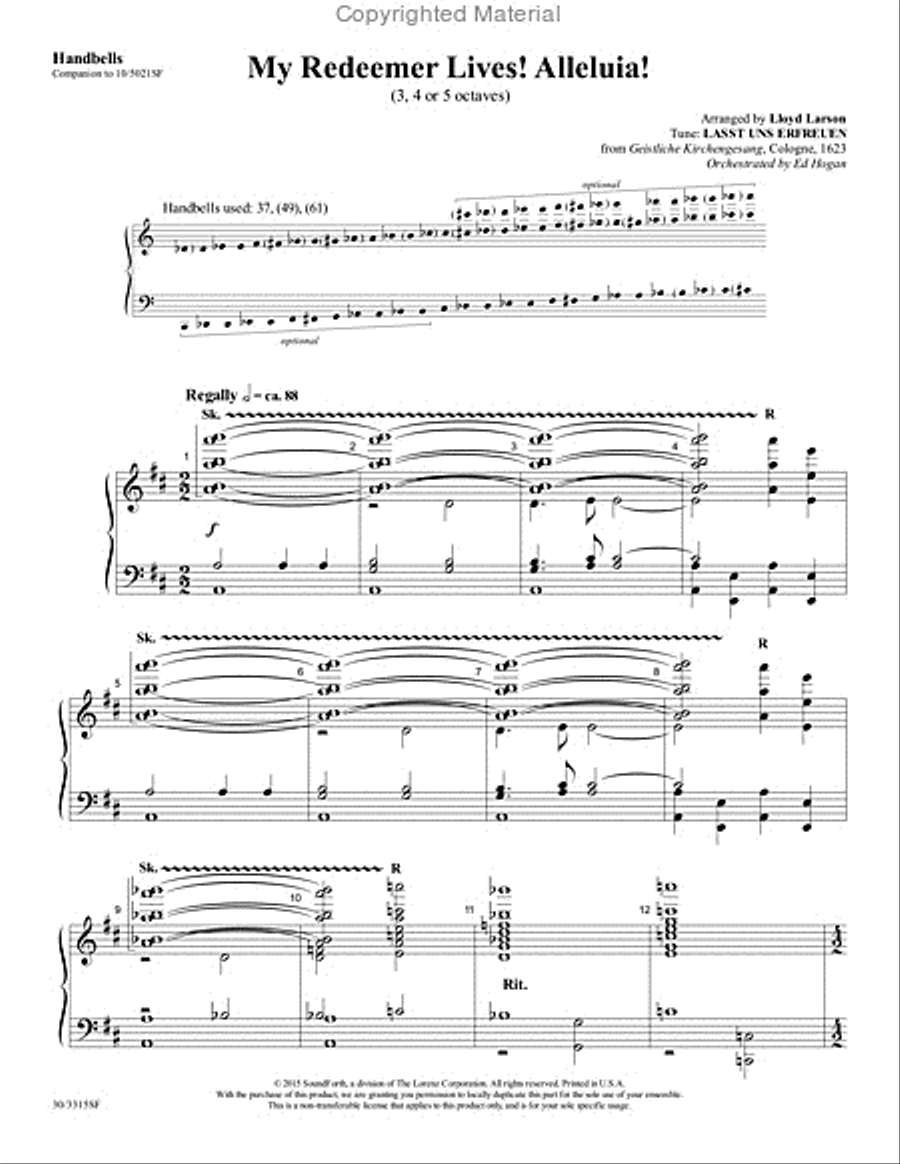 My Redeemer Lives! Alleluia! - Reproducible Handbell Part 5-Octaves scores gallery preview page 2