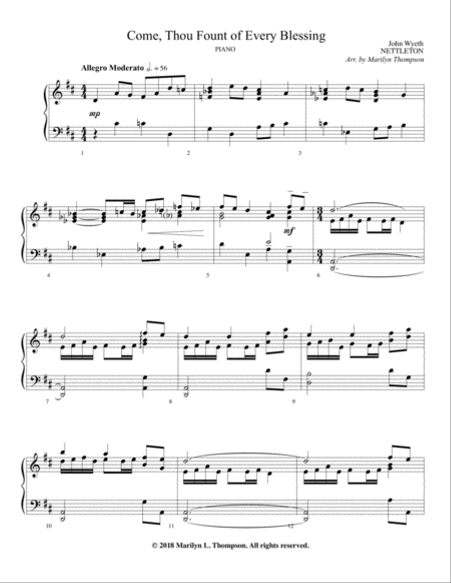 Come, Thou Fount of Every Blessing--Solo Piano.pdf Piano Solo scores gallery preview page 2