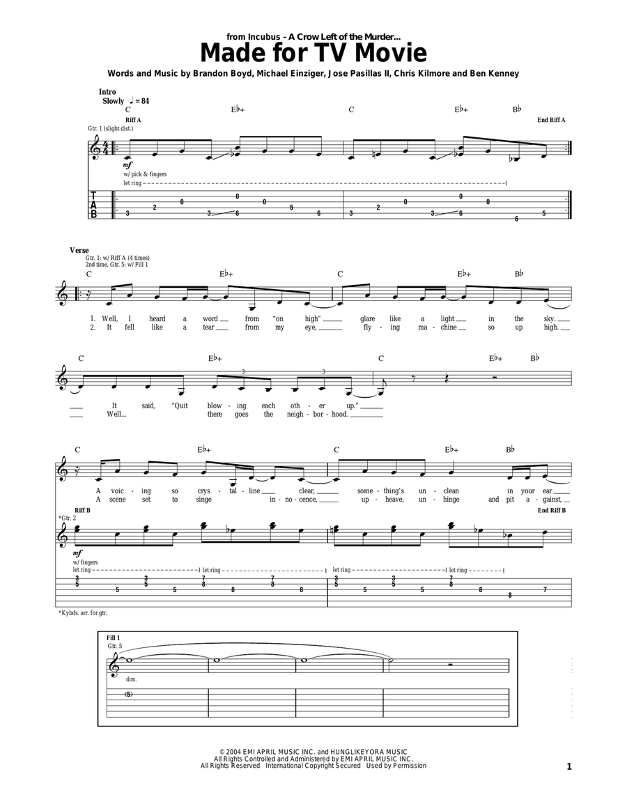 Made For TV Movie Guitar Tablature scores gallery preview page 1