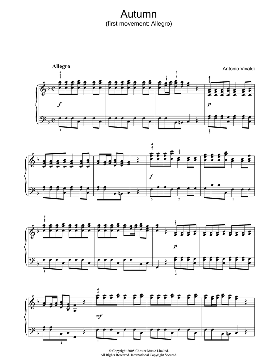 Autumn (first movement: Allegro) Piano Solo scores gallery preview page 1