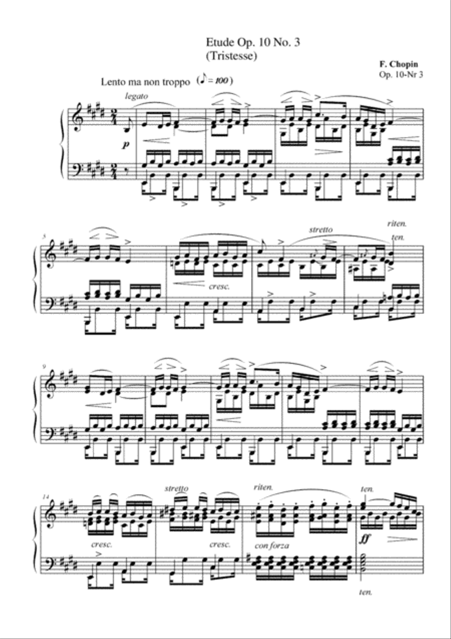 Etude Op. 10 No. 3 (Tristesse) Piano Method scores gallery preview page 1