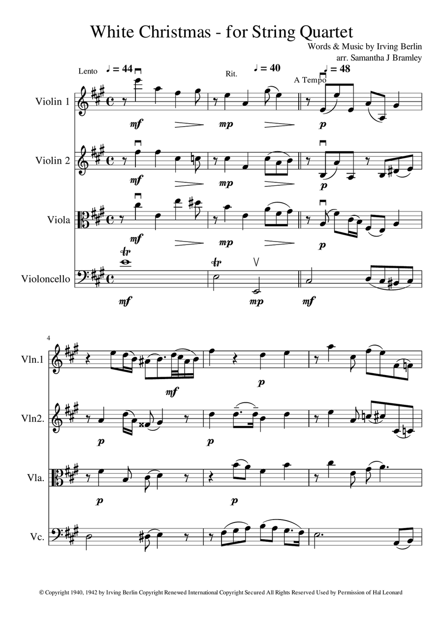 White Christmas String Quartet scores gallery preview page 1