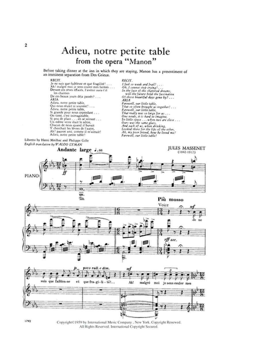 Adieu, Notre Petite Table, From 'Manon (F. & E.) (S.)