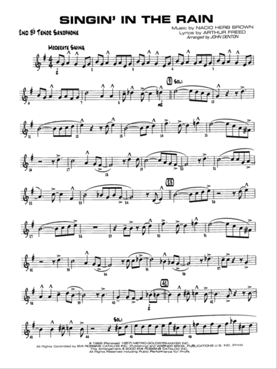 Singin' in the Rain: 2nd B-flat Tenor Saxophone Jazz Ensemble scores gallery preview page 1