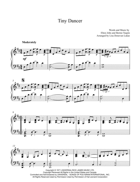 Tiny Dancer for Solo Piano image number null