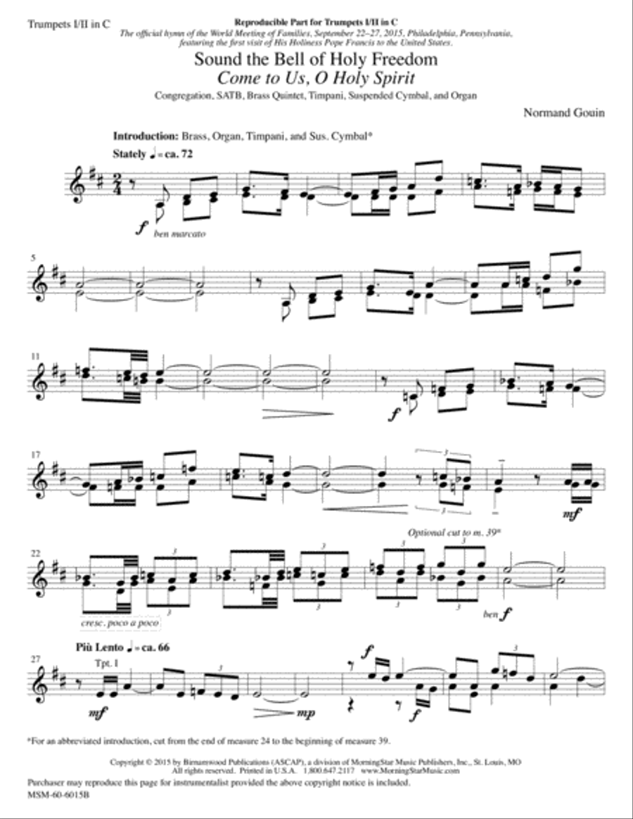 Sound the Bell of Holy Freedom: Come to Us, O Holy Spirit Choir scores gallery preview page 1