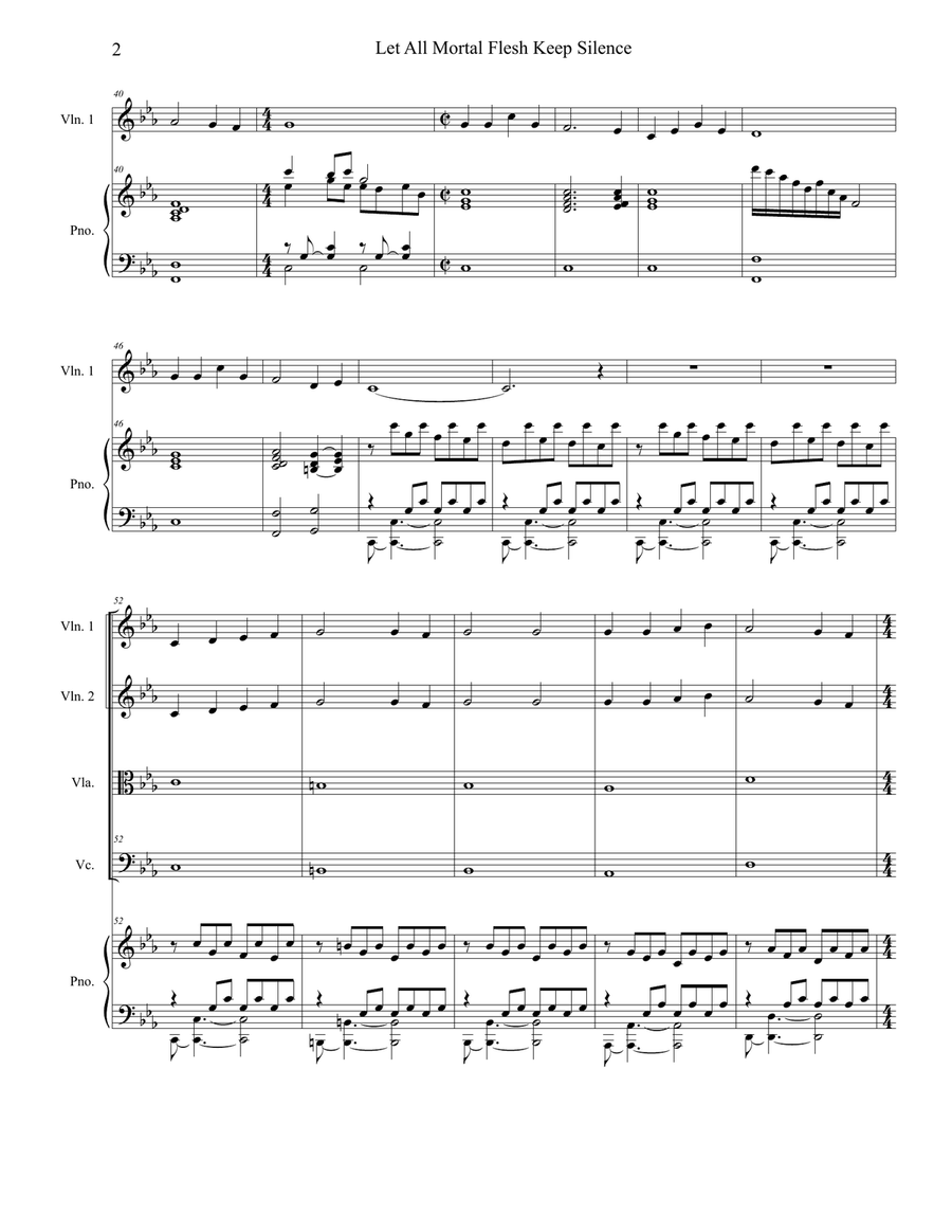 Let All Mortal Flesh Keep Silence (String Quartet and Piano - Alternate Version) String Quartet scores gallery preview page 2