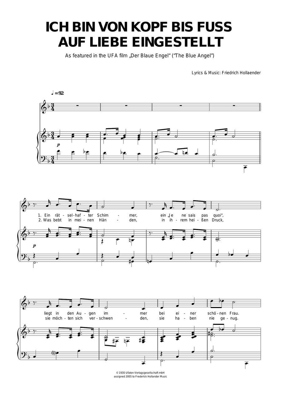 Ich Bin Von Kopf Bis Fuss Auf Liebe Eingestellt Piano, Vocal scores gallery preview page 1