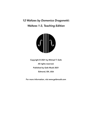 12 Waltzes by Domenico Dragonetti: Waltzes 1-3, Teaching Edition