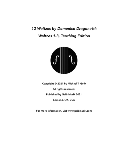12 Waltzes by Domenico Dragonetti: Waltzes 1-3, Teaching Edition