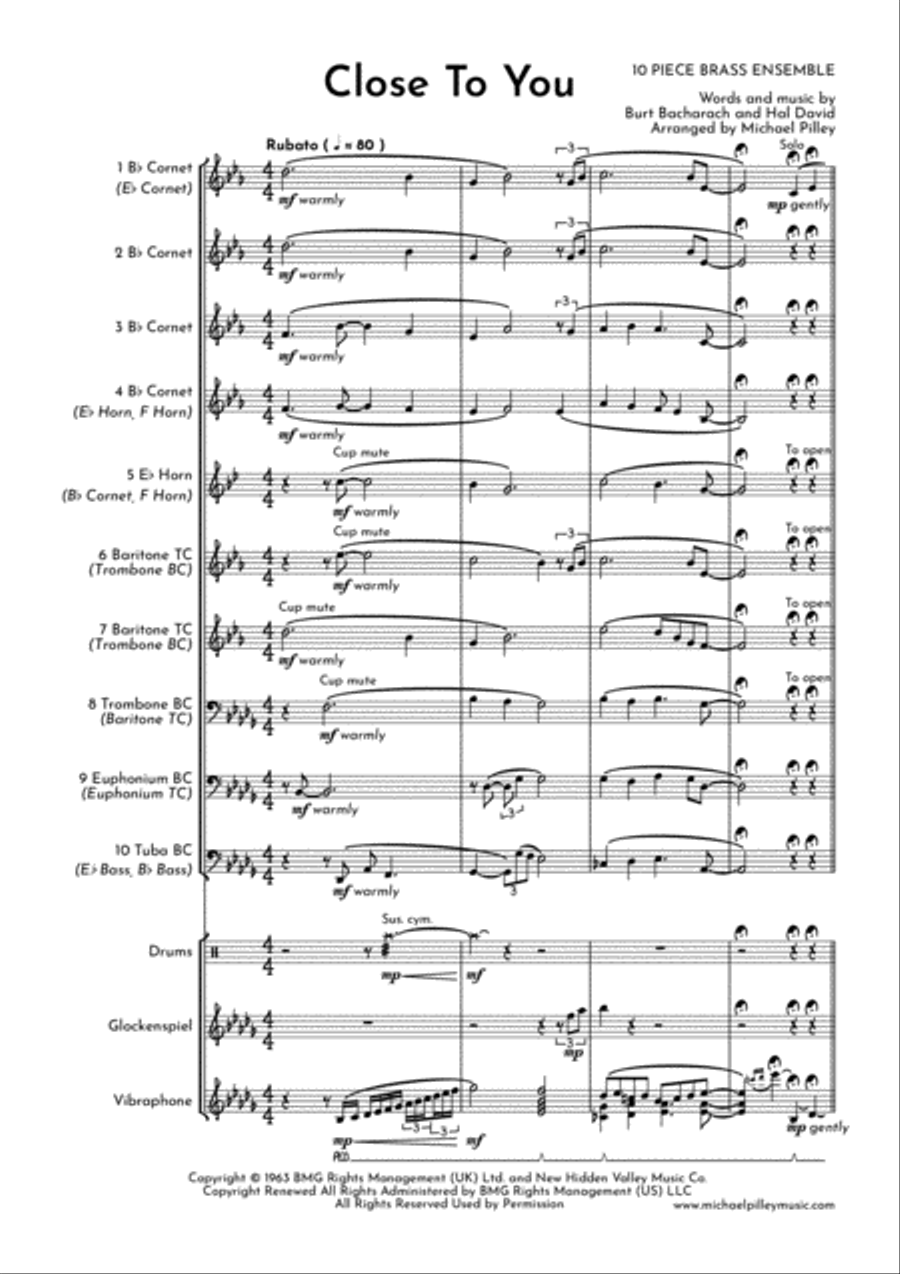 (they Long To Be) Close To You Brass Ensemble scores gallery preview page 2