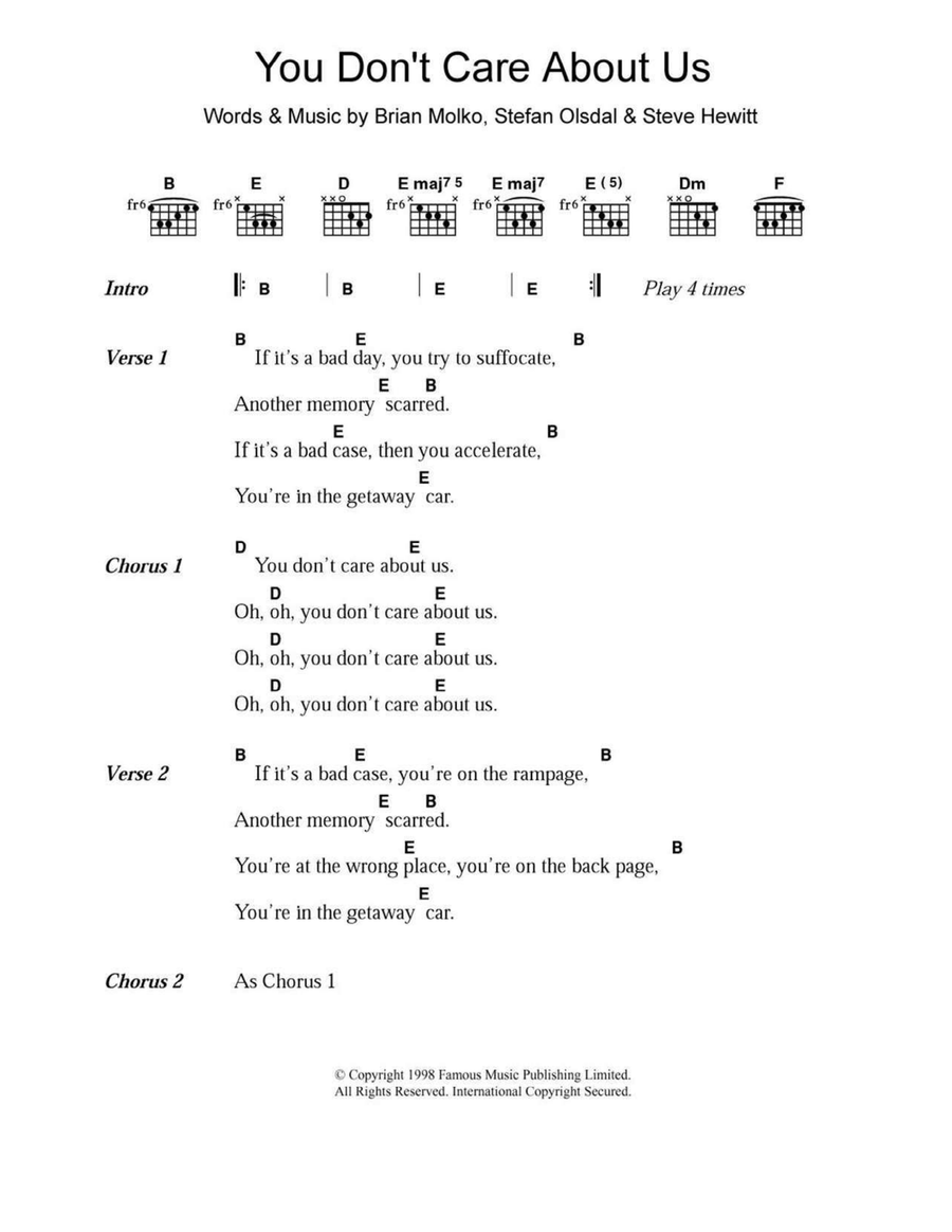 You Don't Care About Us You Don't Care About Us Easy Guitar scores gallery preview page 1