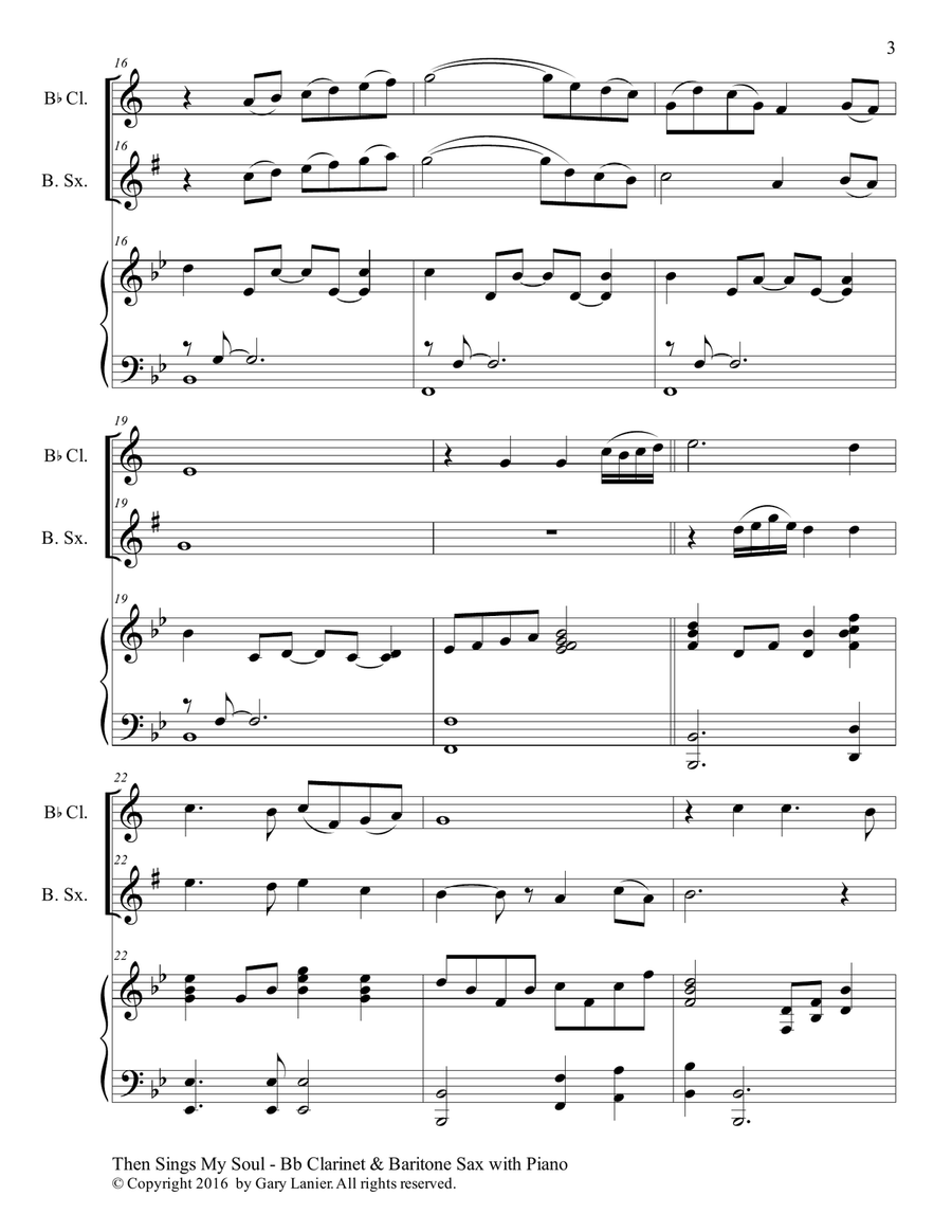THEN SINGS MY SOUL (Trio – Bb Clarinet & Baritone Sax with Piano and Parts) Woodwind Duet scores gallery preview page 4