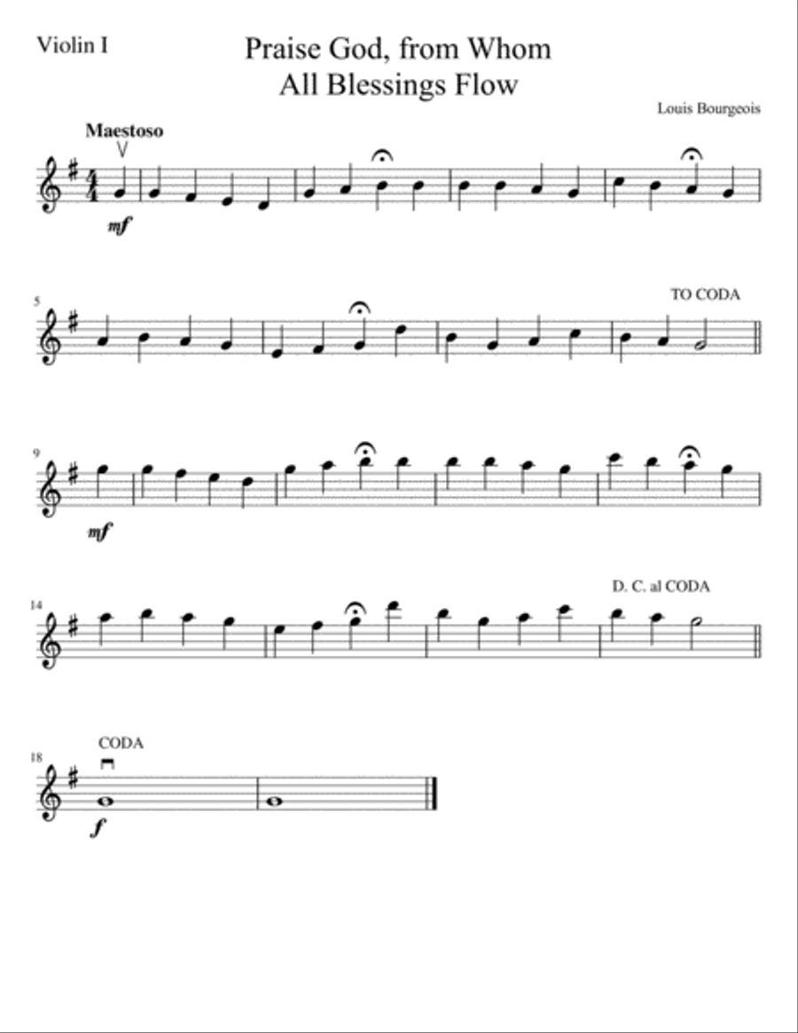 Praise God, From Whom All Blessings Flow (three violins and cello) String Quartet scores gallery preview page 4