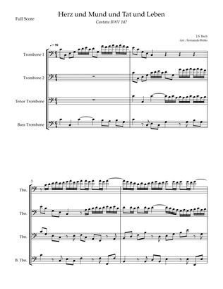 Cantata Herz und Mund und Tat und Leben (J.S. Bach BWV 147) for Trombone Quartet