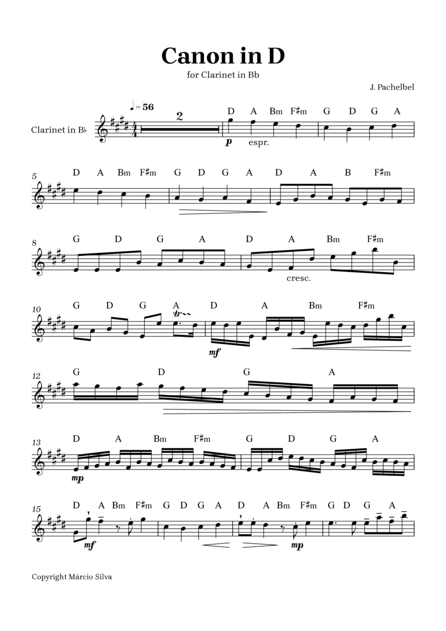 Canon in D Canon in D B-Flat Clarinet scores gallery preview page 1