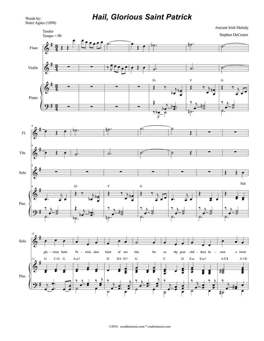 Hail, Glorious Saint Patrick (for Solo and SATB) 4-Part scores gallery preview page 1