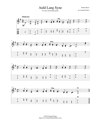 Book cover for Auld Lang Syne - for early intermediate guitar with TAB